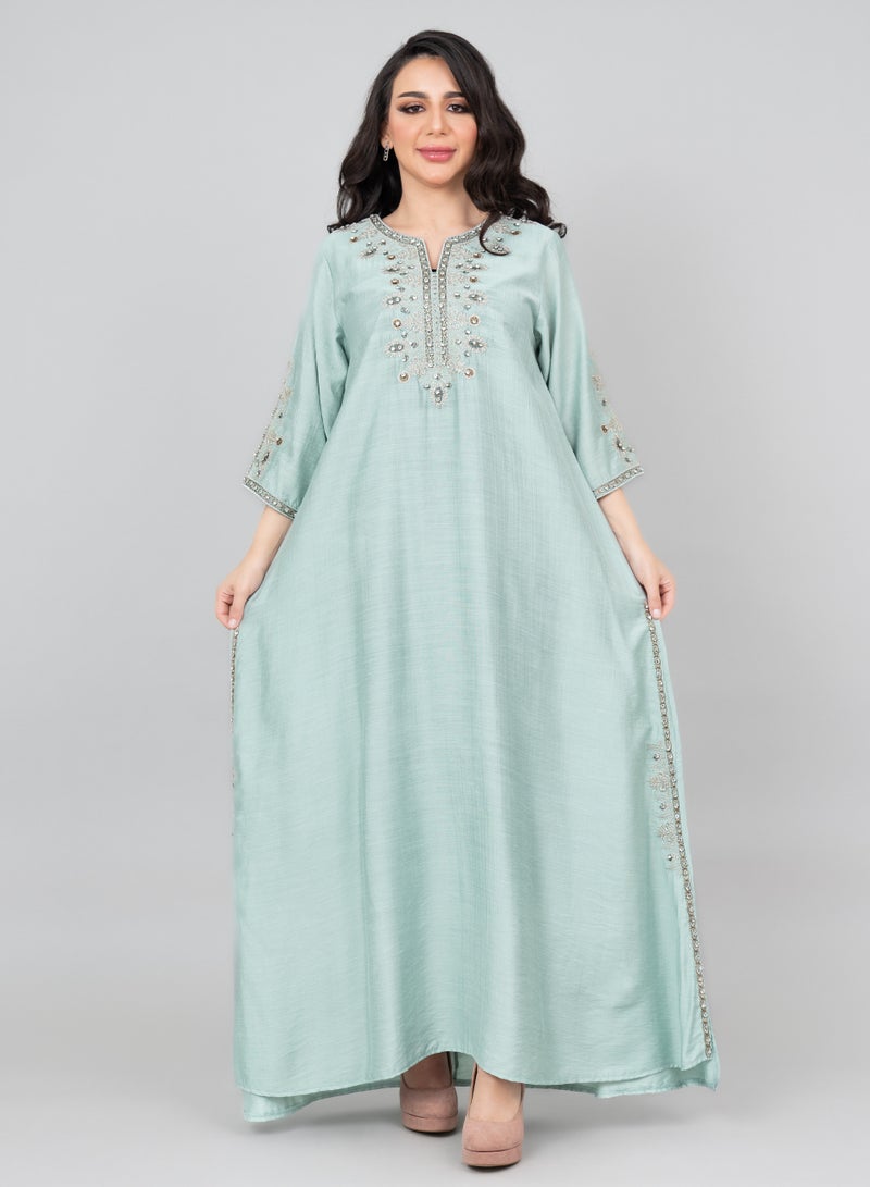 اكسا جلابية ملكية كريستالية بلون تركواز - Image 1