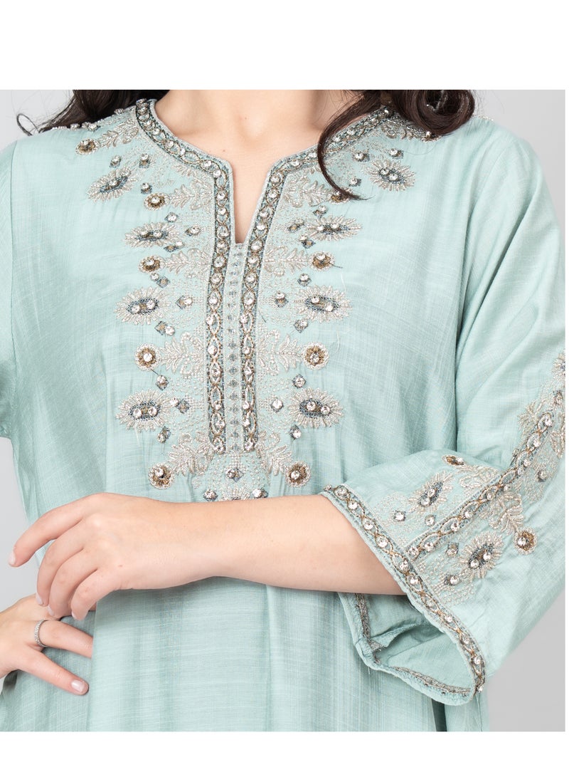 اكسا جلابية ملكية كريستالية بلون تركواز - Image 4