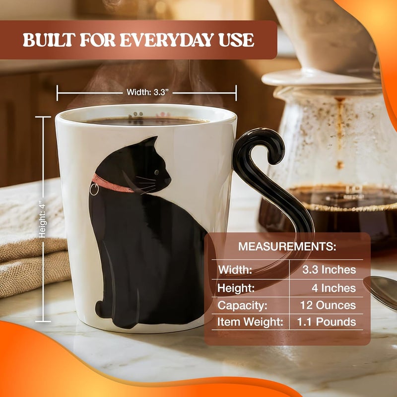 VOTUM White Ceramic Coffee or Tea Mugs: Animal Shaped Coffee Mugs with Hand Printed Designs and Printed Saying - 12 Fluid Ounce Large, Cute Handmade Cup (Cat 2) - Image 5