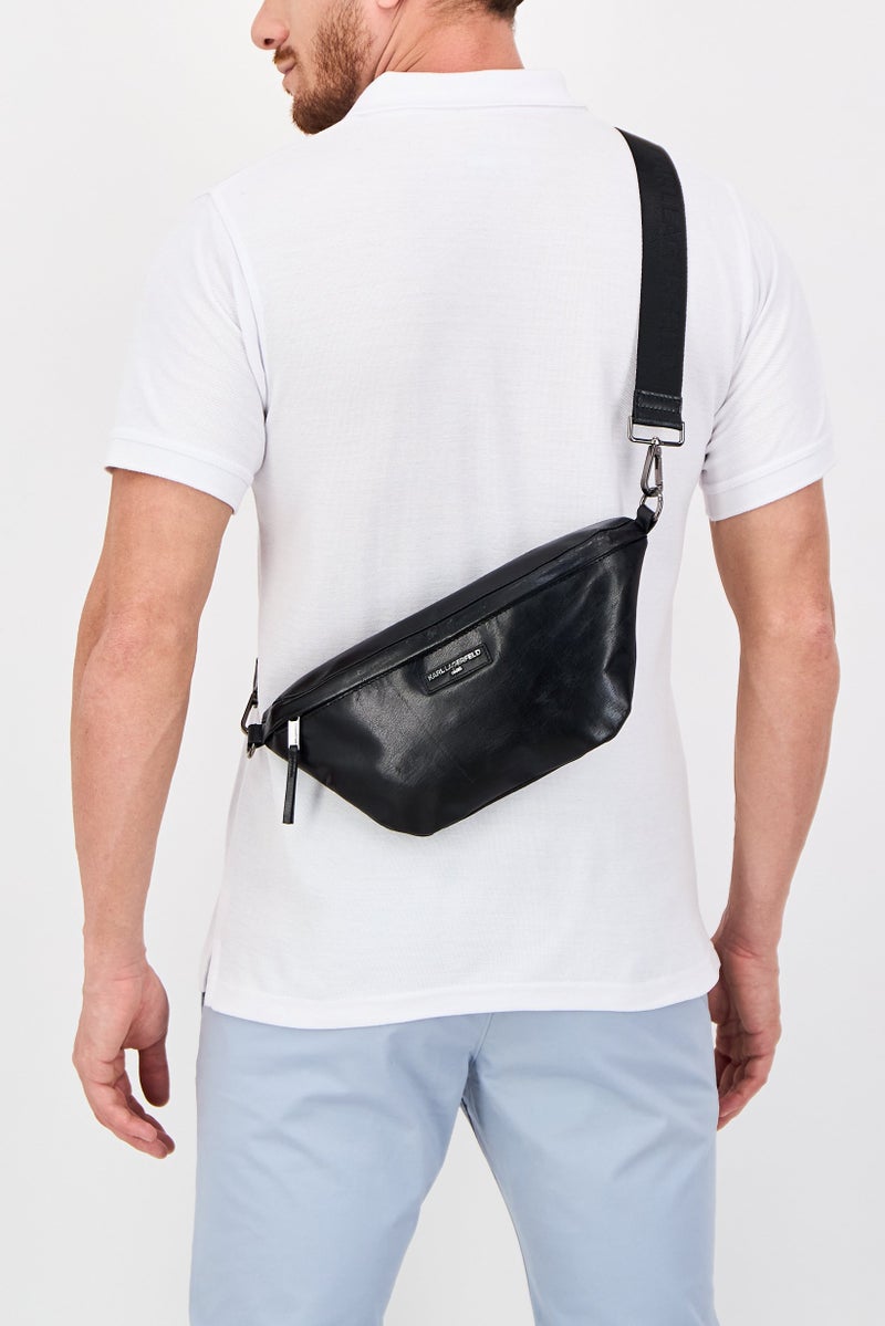 Karl Lagerfeld Men Brand Logo Adjustable Belt Bag, Black - Image 2