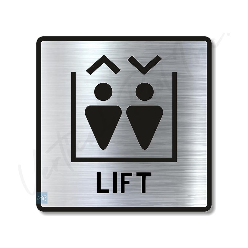 Vertical Root Inc ® Premium Brush Finish Square Silver Acrylic Lift Elevator Sign Easy to Mount 3M Double Side 5.8 Inch Signage Self-Adhesive for Society Building Business Hospital School Office Hotel - Image 1