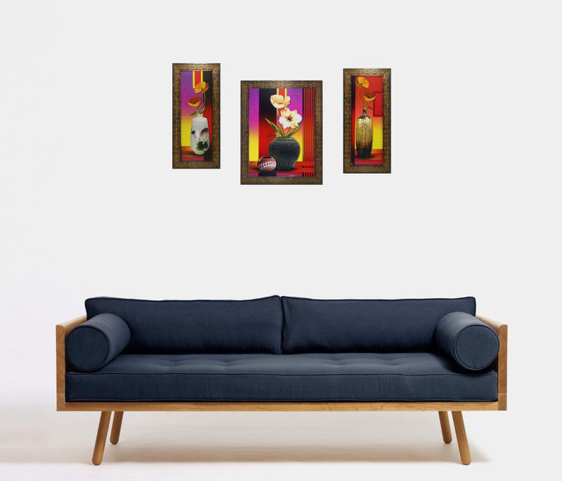 Indianara Set of 3 Floral Paintings (1682) Without Glass 5.2 X 12.5, 9.5 X 12.5, 5.2 X 12.5 INCH - Image 5