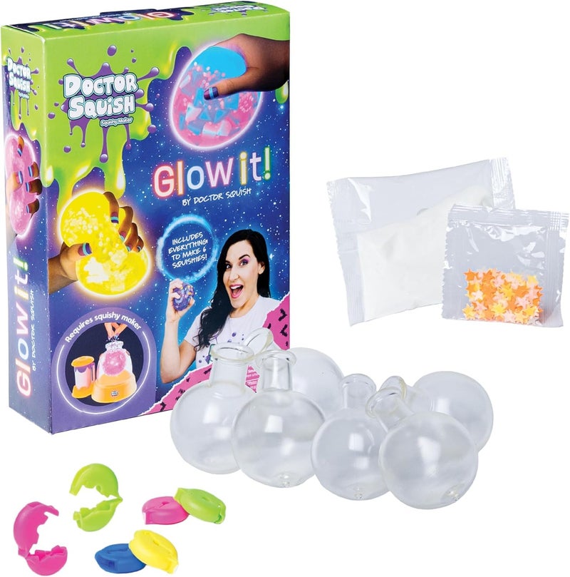 Doctor Squish طقم إعادة تعبئة صانع السلايم دكتور سكووش النيون - طقم صنع سلايم DIY مع 6 بالونات TPR و 6 مشابك قابلة لإعادة الاستخدام وتألق في الظلام و مسحوق سلايم لصنع سلايم خاص بك للأعمار من 8 سنوات وما فوق - عبوة واحدة - Image 2