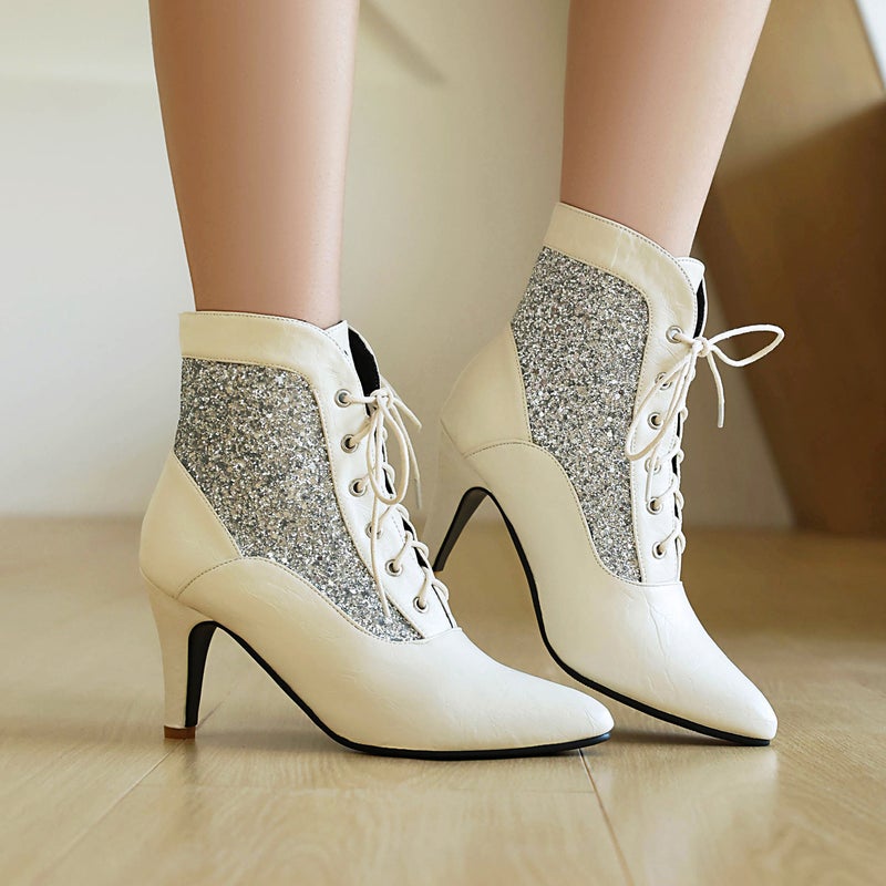 Lazada High Heel Women'S Pointed 40-47 Plus Size Front Lace-Up Low-Barrel Martins - Image 5