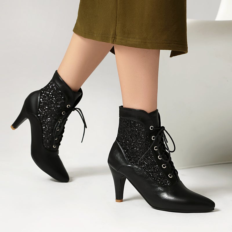 Lazada High Heel Women'S Pointed 40-47 Plus Size Front Lace-Up Low-Barrel Martins - Image 2