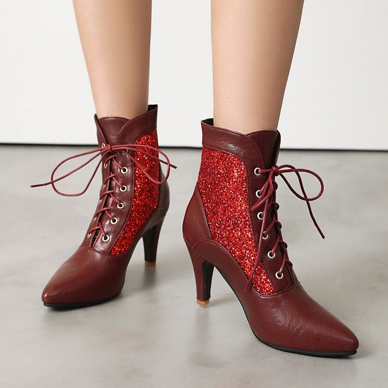 Lazada High Heel Women'S Pointed 40-47 Plus Size Front Lace-Up Low-Barrel Martins - Image 3