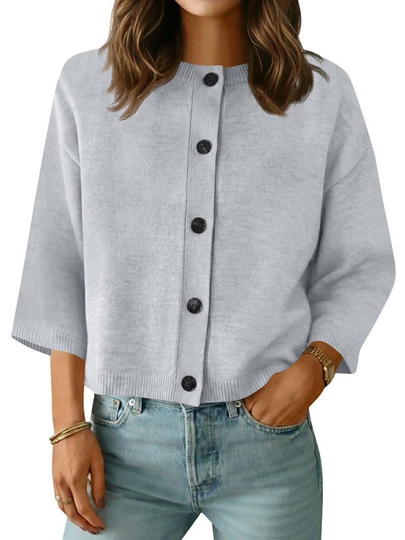 Saodimallsu Womens Short Sleeve Cardigan Sweaters Crew Neck Button Down Lightweight Casual Summer Knit Tops - Image 1