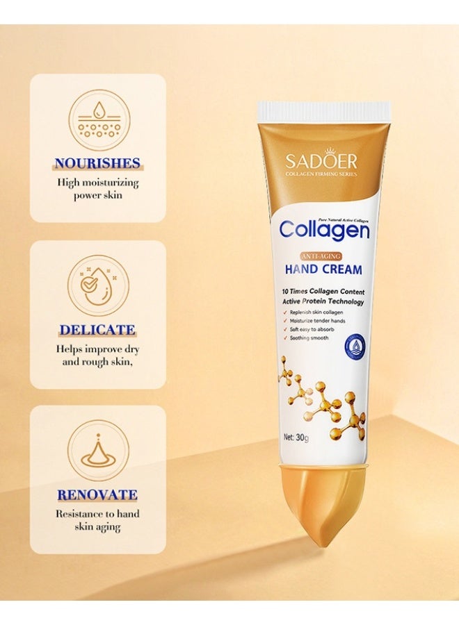 SADOER 3-PACKS Collagen Anti Wrinkle Hand Cream, Nourishing Whitening Moisturizing Skin Care Cream, Fast Absorbing Anti Ageing Hand Cream, Smooth And Soft Skin Crack Repair Cream To Remove Wrinkles Darkness 30g*3 - Image 3