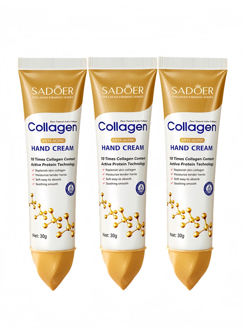 SADOER 3-PACKS Collagen Anti Wrinkle Hand Cream, Nourishing Whitening Moisturizing Skin Care Cream, Fast Absorbing Anti Ageing Hand Cream, Smooth And Soft Skin Crack Repair Cream To Remove Wrinkles Darkness 30g*3 - Image 1
