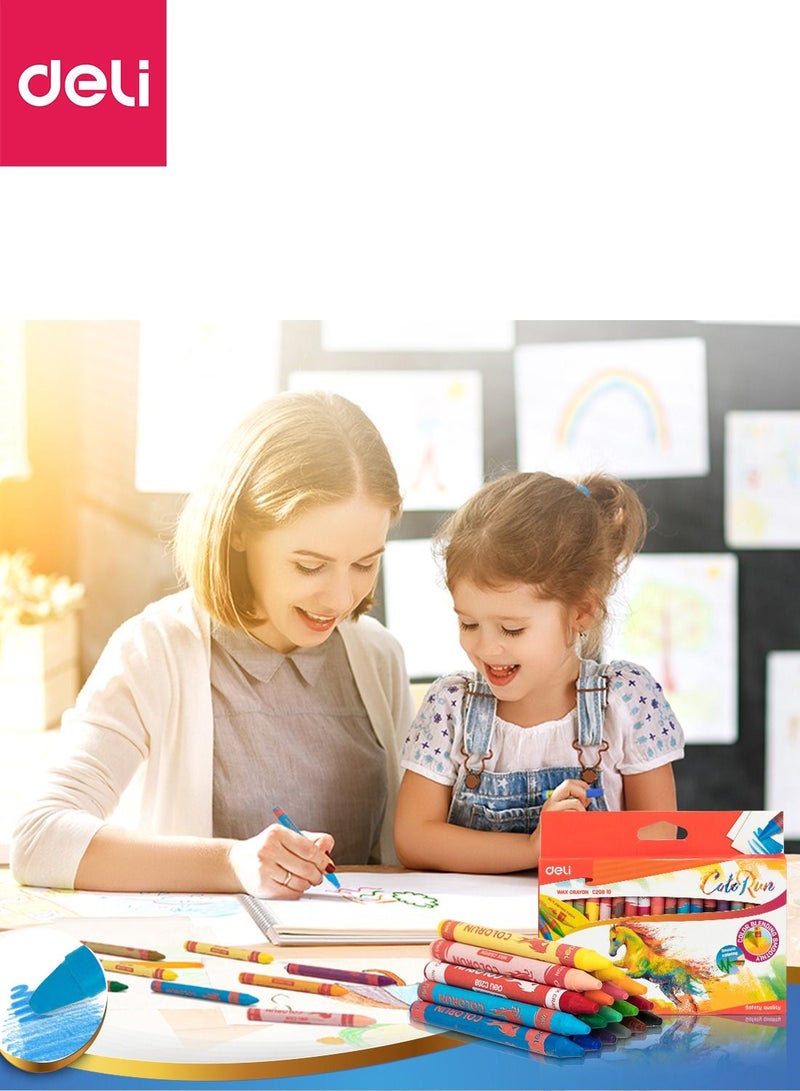 Deli 18-Piece Standard Wax Crayon Multicolour Thin Rod Round Barrel Non-toxic School Supplies for Teachers Sudents - Image 2