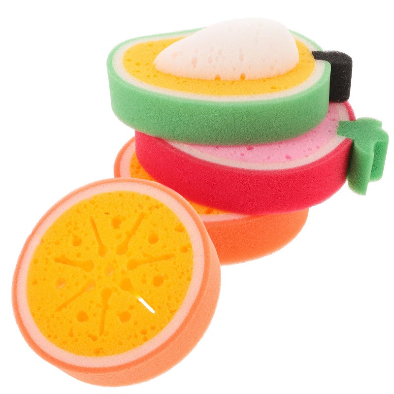 4Pcs Fruit Design Kitchen Sponges Thick Washable Scrubbers For Dish Sink Oil Cleaning - Image 2