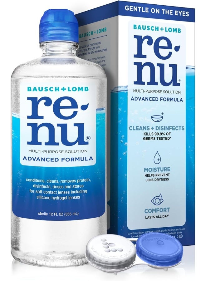 Renu Contact Lens Solution Multipurpose Disinfectant, Advanced Formula Lens Cleaner, Cleans & Moisturizes Soft & Silicon Hydrogel Lenses, 12 Fl Oz - Image 1