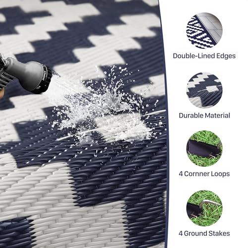 GENIMO Outdoor Rug for Patio Clearance,6'x9' Waterproof Mat,Reversible Plastic Camping Rugs,Rv,Deck,Porch,Camper,Balcony,Backyard (Navy Blue & White) - Image 5