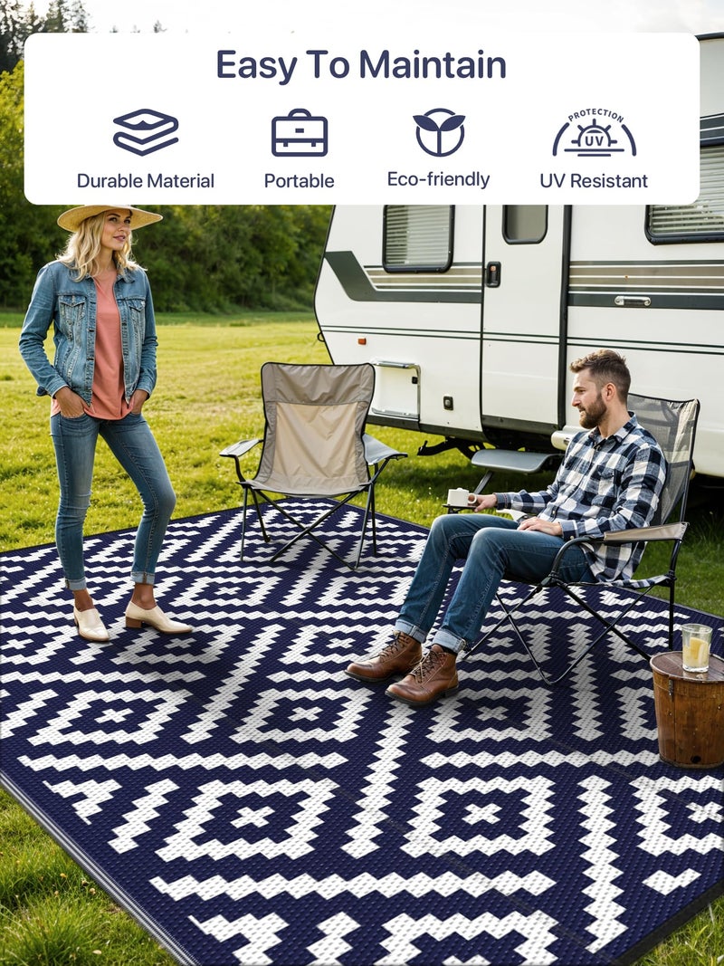 GENIMO Outdoor Rug for Patio Clearance,6'x9' Waterproof Mat,Reversible Plastic Camping Rugs,Rv,Deck,Porch,Camper,Balcony,Backyard (Navy Blue & White) - Image 3