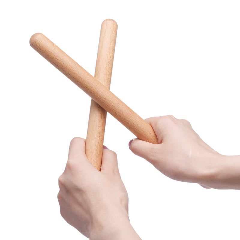 Mihey 2 Pairs Classical Wood Claves Musical Percussion Instrument, 8 Inch Rhythm Natural Hardwood Sticks with a Carry Bag - Image 2
