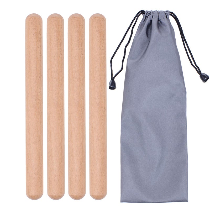 Mihey 2 Pairs Classical Wood Claves Musical Percussion Instrument, 8 Inch Rhythm Natural Hardwood Sticks with a Carry Bag - Image 1
