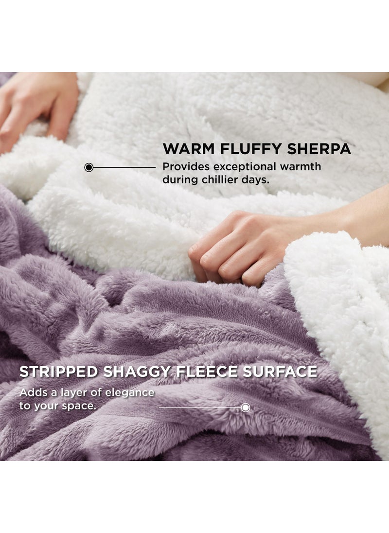 Bedsure Bedsure Sherpa Blanket Twin Size for Couch - Super Soft Cozy Blanket for Bed  Fleece Thick Warm Blanket for Winter  Plush Purple Blanket Gift for Women  60x80 Inches  - Image 3
