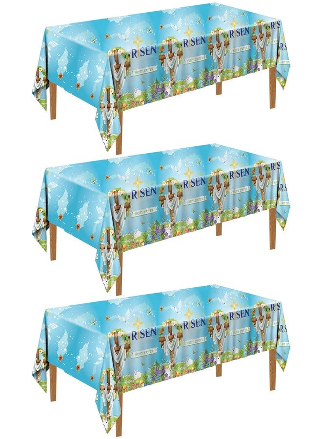 Uflashmi He is Risen Easter Tablecloth Disposable, Easter Table Cloth Covers Plastic Rectangle for Party Decorations Supplies, 3 Pack, 54'' x 108'' - Image 1