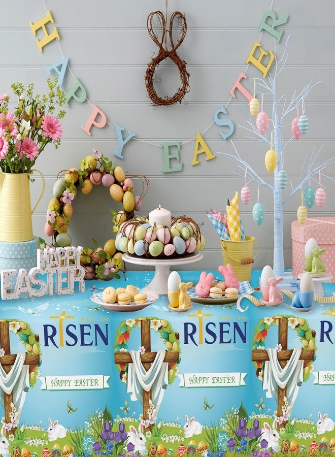 Uflashmi He is Risen Easter Tablecloth Disposable, Easter Table Cloth Covers Plastic Rectangle for Party Decorations Supplies, 3 Pack, 54'' x 108'' - Image 4