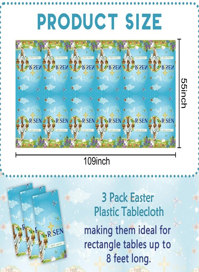 Uflashmi He is Risen Easter Tablecloth Disposable, Easter Table Cloth Covers Plastic Rectangle for Party Decorations Supplies, 3 Pack, 54'' x 108'' - Image 3