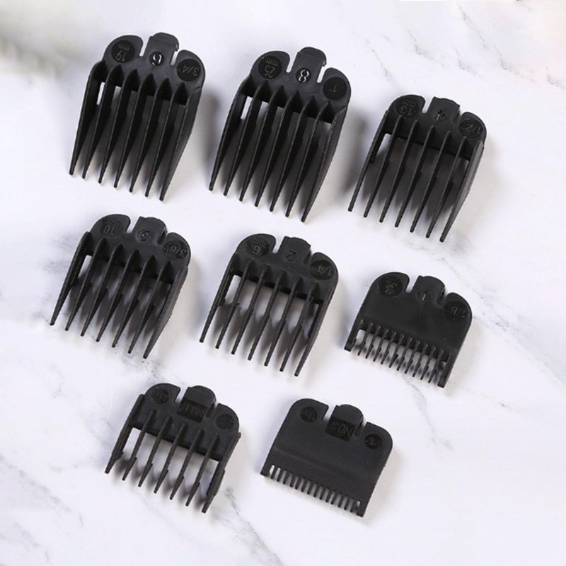 QPOIBSD Professional Hair Clipper Combs Guides Set - 1/16 to 1 Size Range, Black Replacement Guardsï¼ŒCOMPATIBLE WITH WAHL Most Clippers/Trimmers (8 Pieces) - Image 1