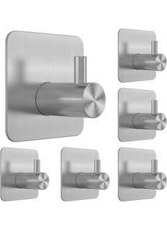 Yoawllty 6 Pcs Adhesive Wall Hooks for Hanging,Towel Hooks Waterproof Shower Wall Hooks Stainless Steel Stick on Hooks Heavy Duty Sticky Hooks for Bathroom Kitchen Living room and Offices(Silver)  - Image 1