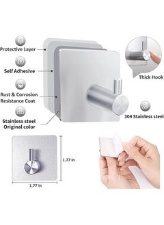 Yoawllty 6 Pcs Adhesive Wall Hooks for Hanging,Towel Hooks Waterproof Shower Wall Hooks Stainless Steel Stick on Hooks Heavy Duty Sticky Hooks for Bathroom Kitchen Living room and Offices(Silver)  - Image 3