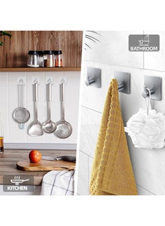 Yoawllty 6 Pcs Adhesive Wall Hooks for Hanging,Towel Hooks Waterproof Shower Wall Hooks Stainless Steel Stick on Hooks Heavy Duty Sticky Hooks for Bathroom Kitchen Living room and Offices(Silver)  - Image 4