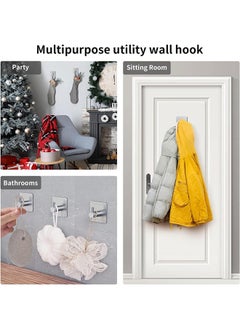 Yoawllty 6 Pcs Adhesive Wall Hooks for Hanging,Towel Hooks Waterproof Shower Wall Hooks Stainless Steel Stick on Hooks Heavy Duty Sticky Hooks for Bathroom Kitchen Living room and Offices(Silver)  - Image 5