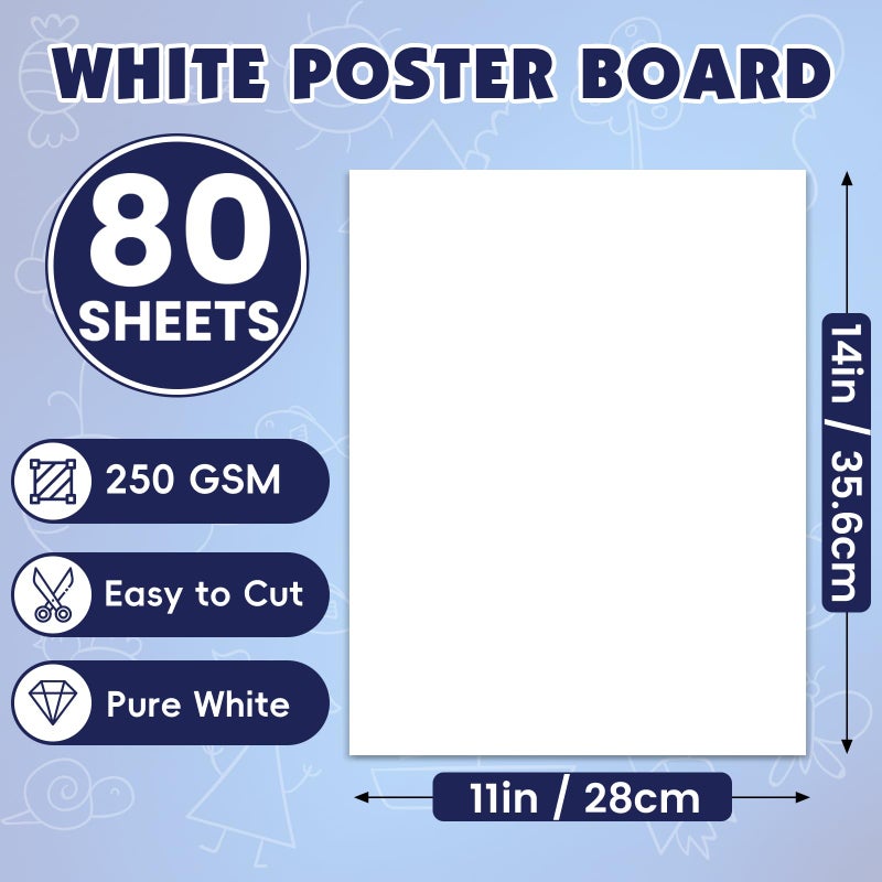 NUITPY 80 Sheets Poster Board, 11in x 14in White Poster Board, 250gsm Thickness Poster Paper, Poster Boards Paper Bulk for Craft, Drawing, DIY Project, Presentations, Display, Sign - Image 2