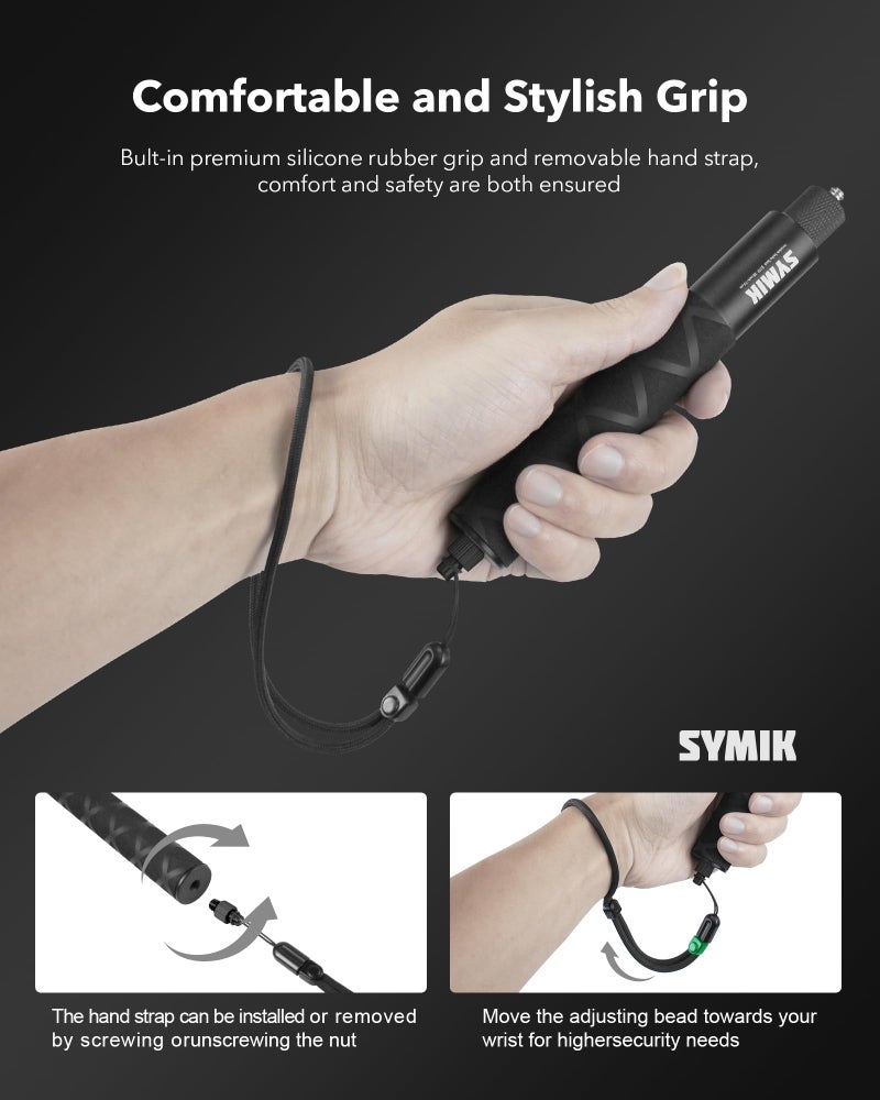 SYMIK Invisible Selfie Stick for Insta360 (70 cm/27.6 in), Aluminum Alloy Extension Stick Portable Extendable Monopod Pole with 1/4'' Screw and Wrist Strap for Insta 360 X5 X4 Air X3 ONE X2 Osmo 360 - Image 5