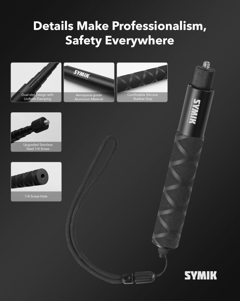 SYMIK Invisible Selfie Stick for Insta360 (70 cm/27.6 in), Aluminum Alloy Extension Stick Portable Extendable Monopod Pole with 1/4'' Screw and Wrist Strap for Insta 360 X5 X4 Air X3 ONE X2 Osmo 360 - Image 4