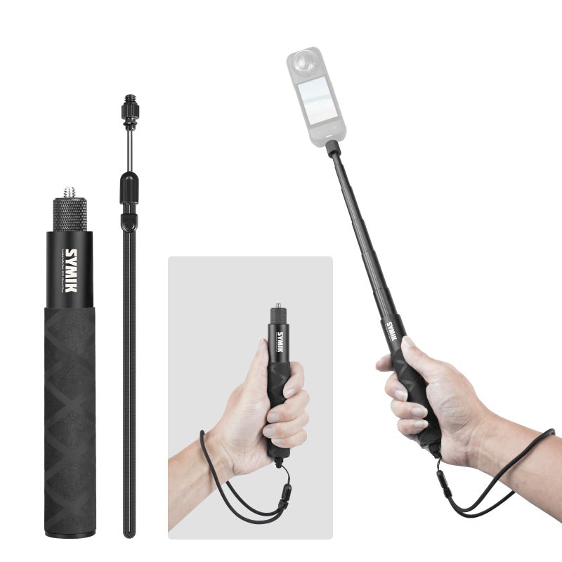 SYMIK Invisible Selfie Stick for Insta360 (70 cm/27.6 in), Aluminum Alloy Extension Stick Portable Extendable Monopod Pole with 1/4'' Screw and Wrist Strap for Insta 360 X5 X4 Air X3 ONE X2 Osmo 360 - Image 1