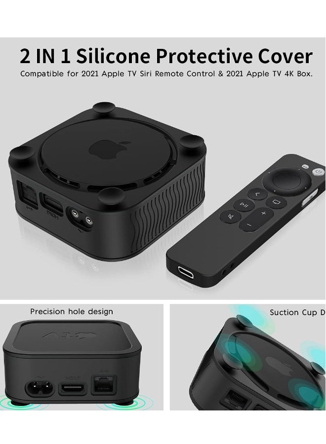 غطاء سيليكون لجهاز Apple TV 4K مع غطاء سيليكون لجهاز التحكم عن بُعد Siri 2021، مع حافظة لجهاز Apple TV 4K 2021 مقاومة للصدمات والانزلاق والسقوط. - Image 4