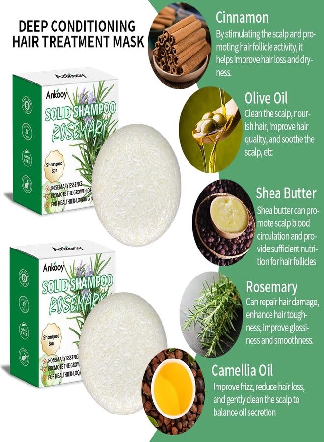 Ankooy شامبو بار زيت إكليل الجبل عبوة 2، صابون صلب طبيعي لنمو الشعر، شامبو بار فعال لتنظيف فروة الرأس ومنع تساقط الشعر، تحكم عضوي في زيت الشعر، تقوية، تكثيف وزيادة حجم الشعر - Image 2