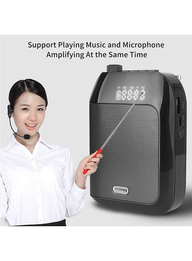 Generic Portable Voice Speaker Amplifier for Teachers with Wireless Microphone Headset Waistband Rechargeable Personal BT Speaker Support Music Recording FM Radio  - Image 2