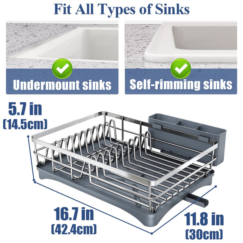 SNTD Dish Drying Rack for Kitchen Counter - Stainless Steel Dish Rack with Drainboard, Large Dish Drainer with Utensil Holder for Sink, Silver - Image 5