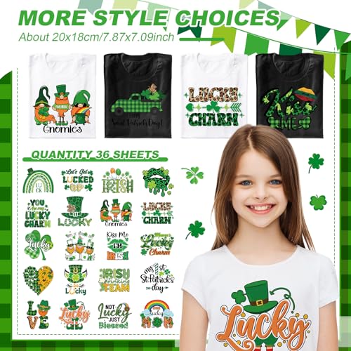 Tellingyou 36 Sheets St. Patrick's Day Iron on Transfers St. Patrick's Day Patches Vinyl Iron on Shamrock Patch Embroidered Applique for T Shirt Jacket Pillow Covers Backpack Hoodies DIY Decorations - Image 2