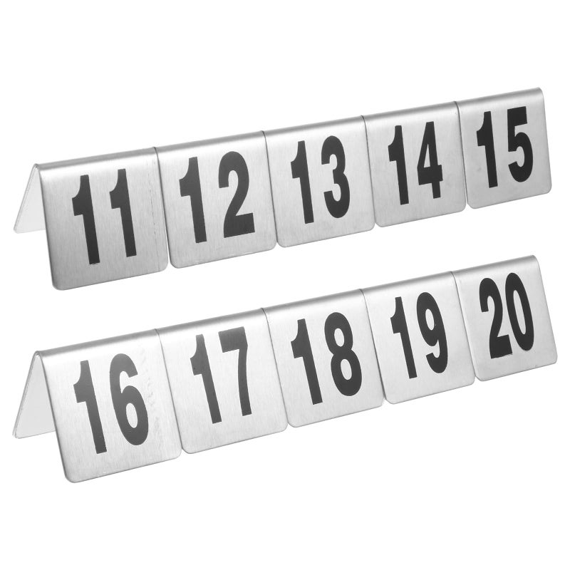 لافتات أرقام الطاولات من الفولاذ المقاوم للصدأ 11-20 بأرقام حمراء لسطح طاولة المطعم - Image 2