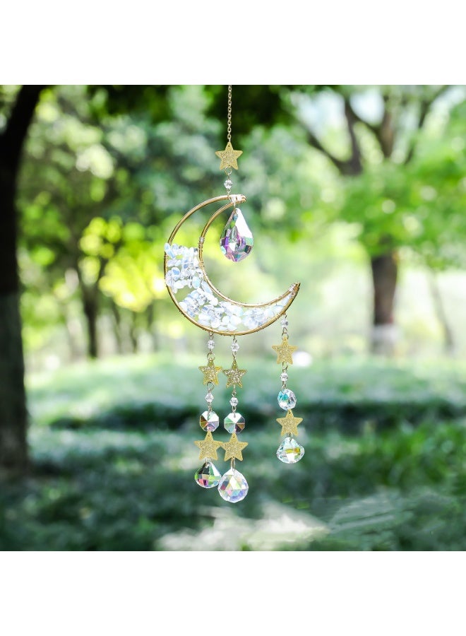 Moon Suncatcher, Crystal Sun Catcher Hanging Prism Wind Chimes for Indoor/Outdoor Window Home Car Garden Wedding Decor Birthday Party, White - Image 3