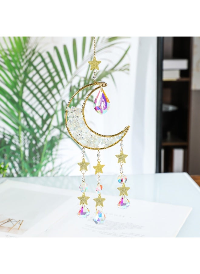 Moon Suncatcher, Crystal Sun Catcher Hanging Prism Wind Chimes for Indoor/Outdoor Window Home Car Garden Wedding Decor Birthday Party, White - Image 5