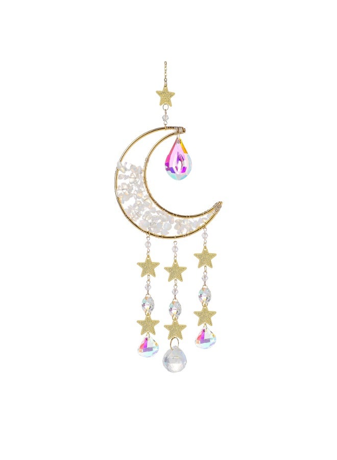 Moon Suncatcher, Crystal Sun Catcher Hanging Prism Wind Chimes for Indoor/Outdoor Window Home Car Garden Wedding Decor Birthday Party, White - Image 1