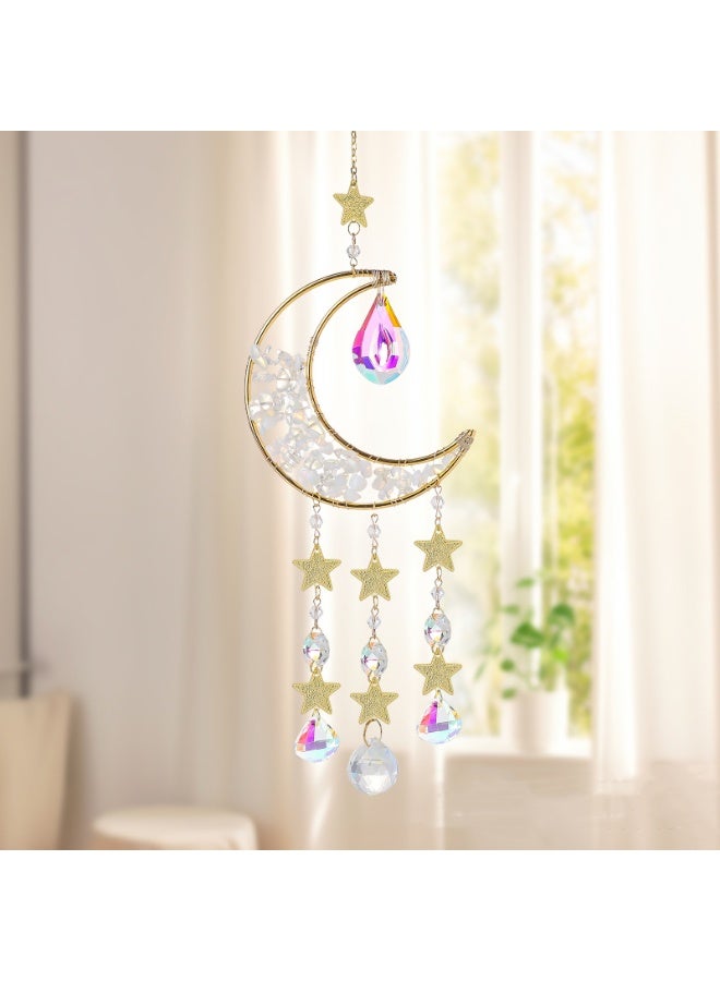 Moon Suncatcher, Crystal Sun Catcher Hanging Prism Wind Chimes for Indoor/Outdoor Window Home Car Garden Wedding Decor Birthday Party, White - Image 2