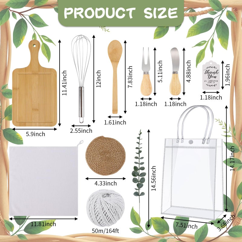 WAYASDCU 67Pcs Baby Shower Prizes for Game Winners Baby Shower Games Prizes 6 Sets Bamboo Cheese Board Spoon Fork Knives Towel Rattan Coasters Artificial Eucalyptus Stems Thank You Card Stirrers Gift Bags - Image 5