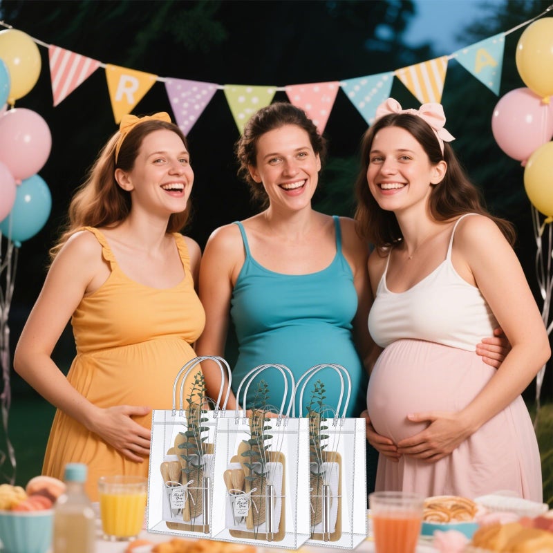 WAYASDCU 67Pcs Baby Shower Prizes for Game Winners Baby Shower Games Prizes 6 Sets Bamboo Cheese Board Spoon Fork Knives Towel Rattan Coasters Artificial Eucalyptus Stems Thank You Card Stirrers Gift Bags - Image 3