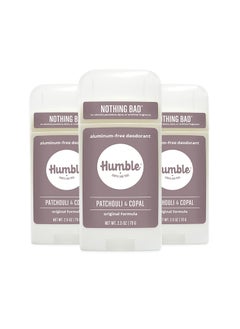 HUMBLE SIMPLE AND TRUE. HUMBLE BRANDS Original Formula Aluminum-free Deodorant. Long Lasting Odor Control with Baking Soda and Essential Oils, Patchouli and Copal, Pack of 3 
