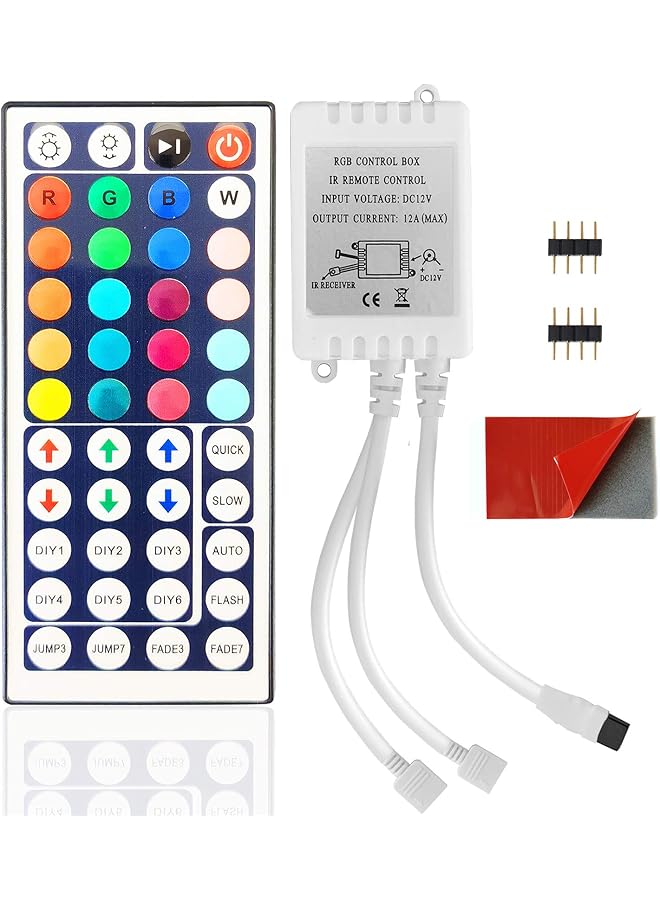 erorex Rgb Led Light Strip Remote Controller 4 Pin 2 Ports Output Dimmer With 44 Keys Wireless Ir Remote Control Receiver For 5050 3528 Rgb Strip Lights - Image 1