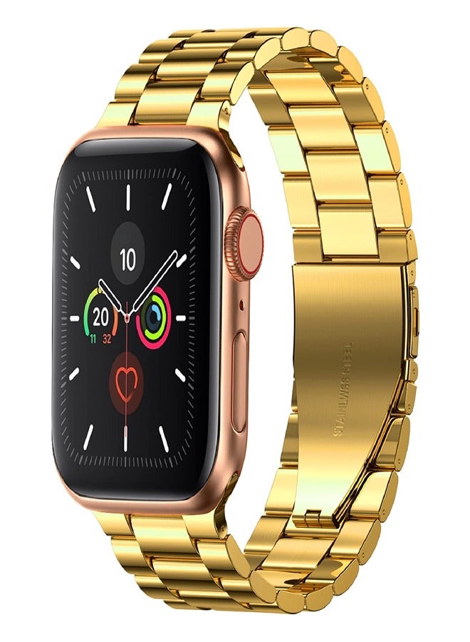 Stainless Steel Metal Band for Apple Watch 45/44/42/41/40/38mm, Apple Watch Band Bracelet for Apple Watch Series 7 Apple Watch Series 6 Apple Watch Series 5/4/3/2/1(Gold,42/44/45mm)