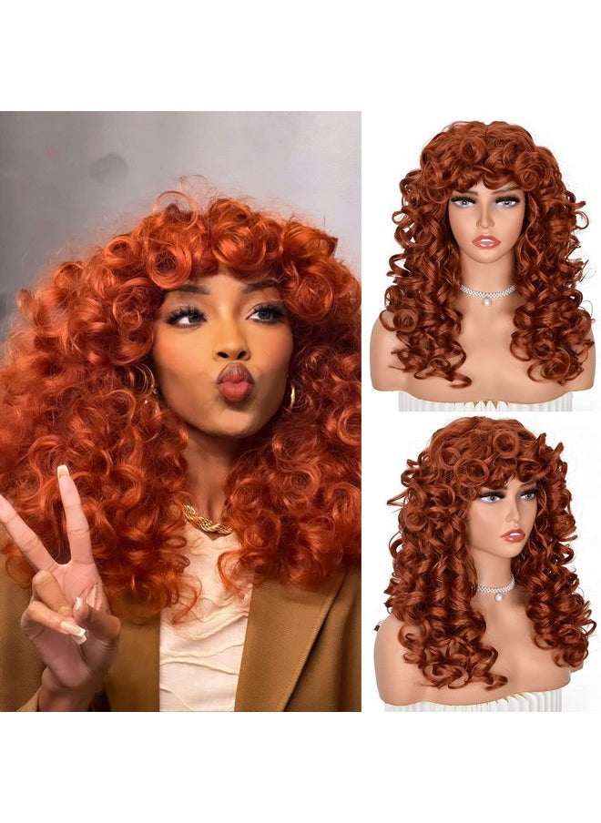 ANNISOUL - Copper Curly Wigs For Black Women Long Curly Afro Wig With Bangs For Women Big Bouncy Fluffy Synthetic Fiber Glueless Hair For Cosplay And Daily - Image 1