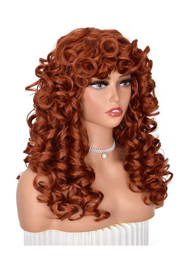 ANNISOUL - Copper Curly Wigs For Black Women Long Curly Afro Wig With Bangs For Women Big Bouncy Fluffy Synthetic Fiber Glueless Hair For Cosplay And Daily - Image 1